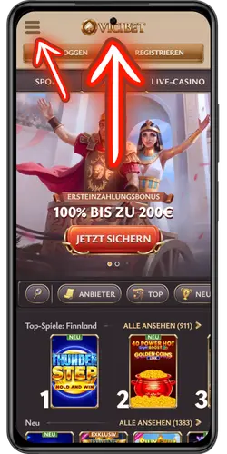 Vicibet Bonus Start auf der offiziellen Anmeldeseite