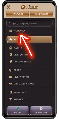 ViciBet Casino Bonus im Aktionsmenü finden